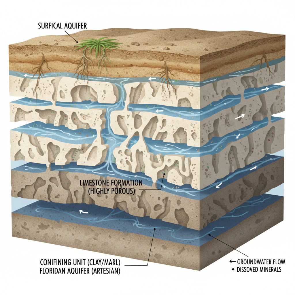 Floridan Aquifer limestone geology showing how water picks up minerals