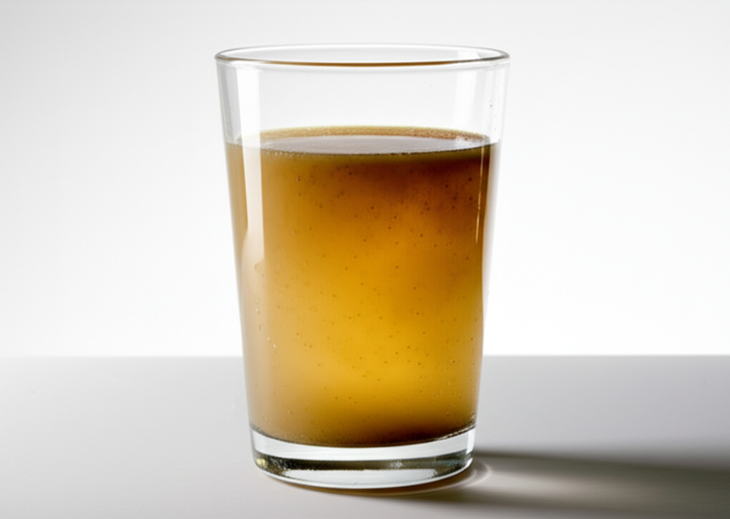 Glass of contaminated discolored water