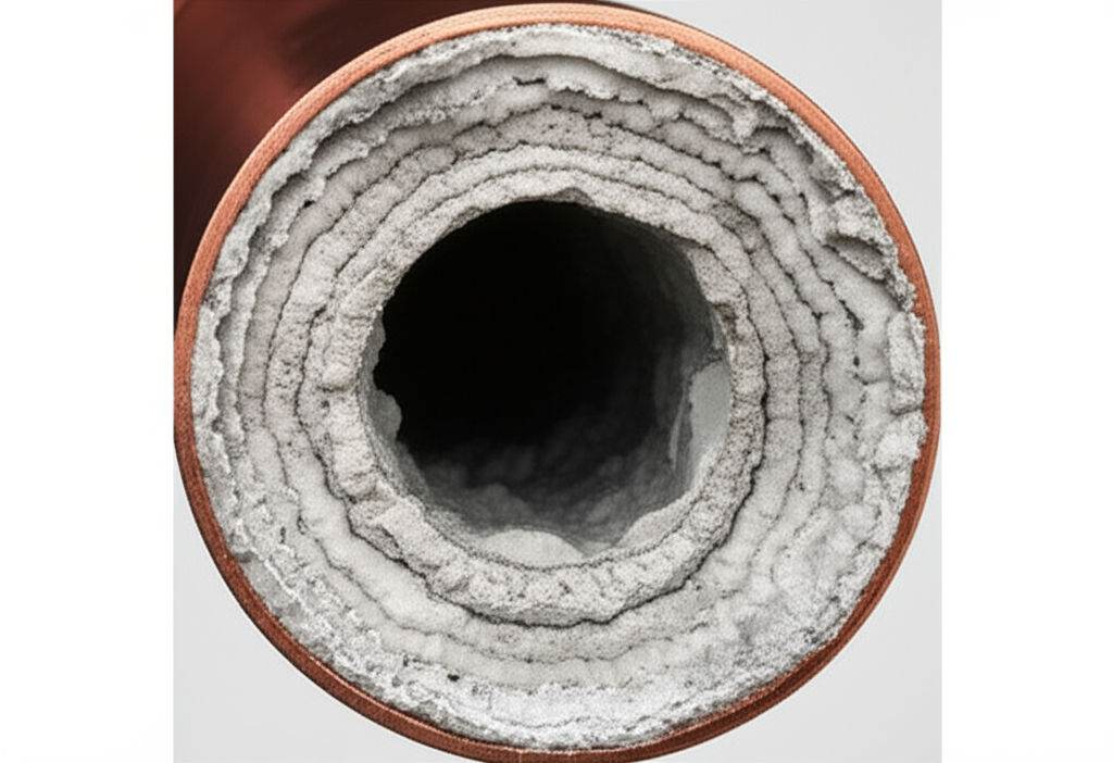 Pipe with heavy mineral scale buildup