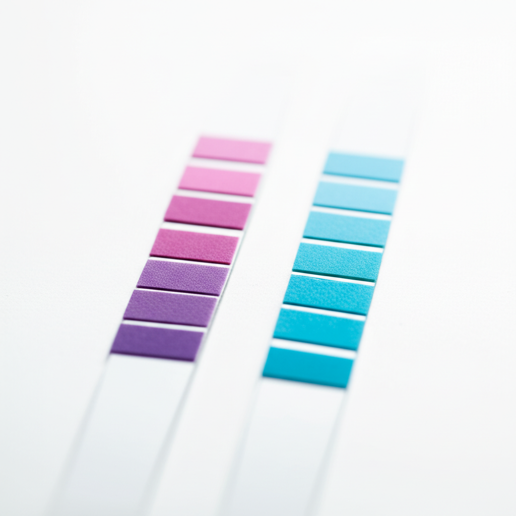 Water test strip comparison showing hard water vs soft water results